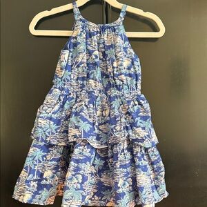 Janie and Jack Blue Tropical Print Girls' Halter Tiered Dress 2T